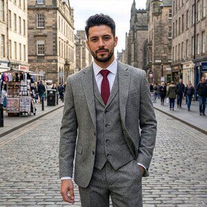 Hybrid Fit Classic Tweed Grey Mens Suit by Sean Alexander